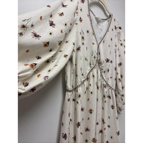 Max Studio London Boho Peasant Maxi Dress Wild Flowers Size Womens XL - Picture 7 of 11